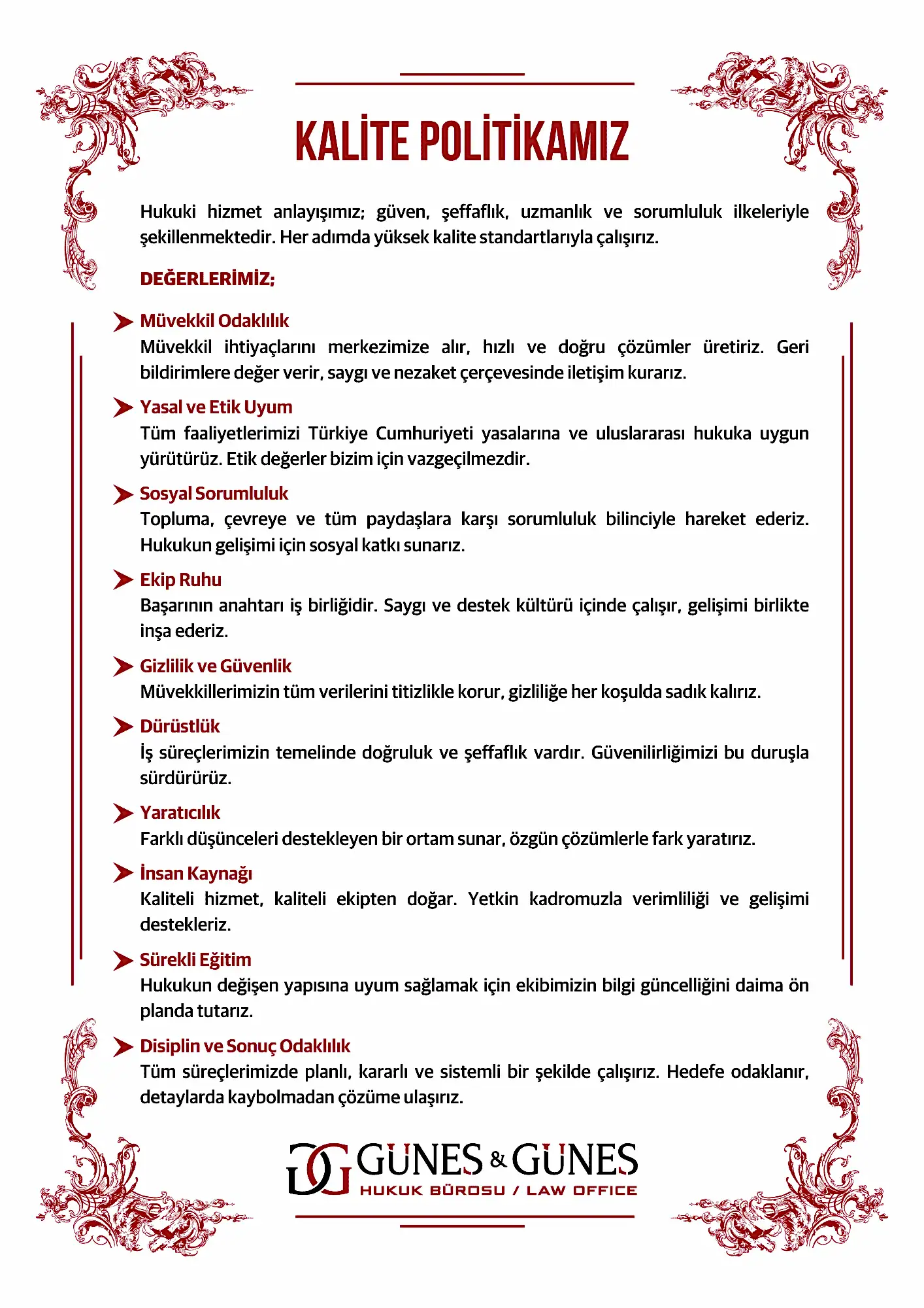 Medya 1 Kalite politikamız